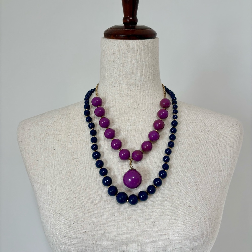 Vintage Estate Navy Blue and Purple Beaded Necklace Bundle